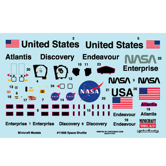 1/144 NASA Shuttle w/decals for Endeavour, Discovery, Atlantis & Enterprise - 11668