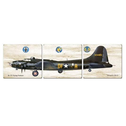 B-17 Flying Fortress Triptych Metal Sign - PS637